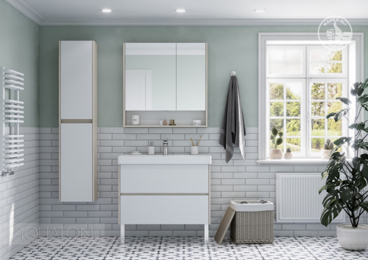 Тумба под раковину AQUATON Сканди 90 белая, дуб верона 1A251901SDB20