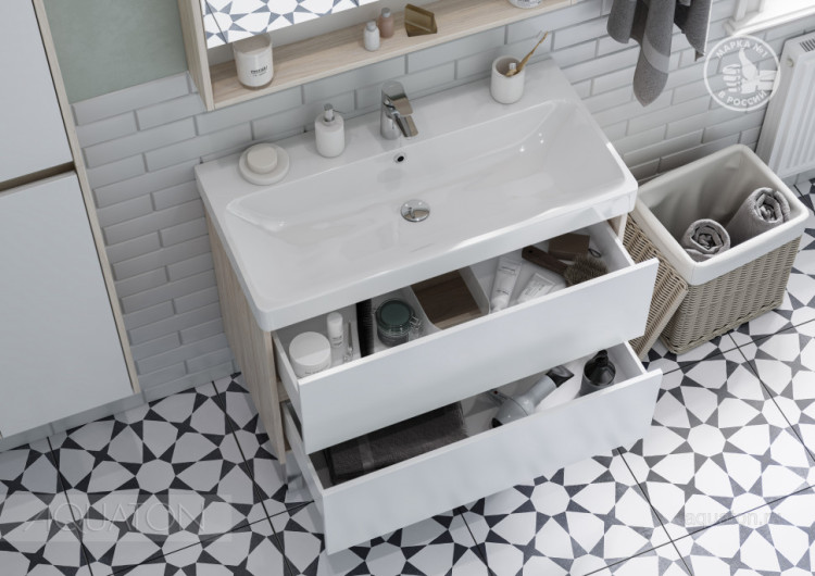 Тумба под раковину AQUATON Сканди 90 белая, дуб верона 1A251901SDB20