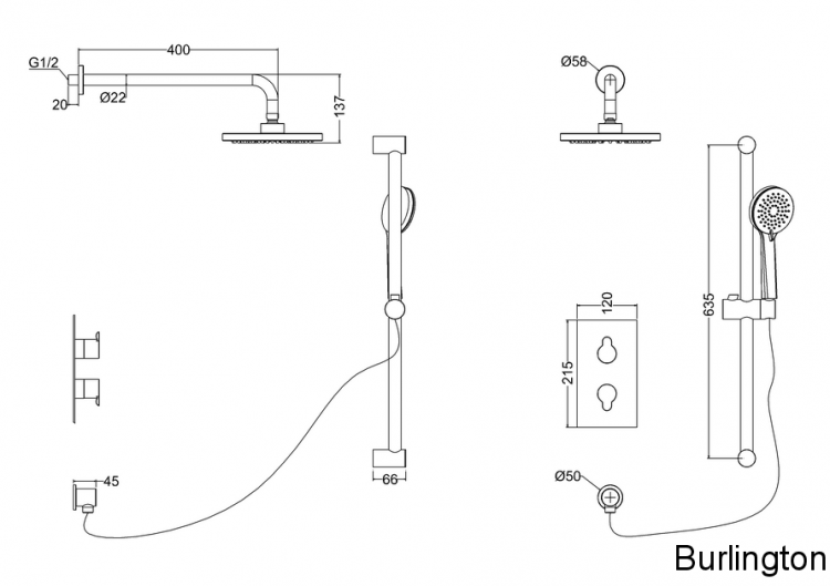 Душевая стойка с встроенным термостатом [V51 + V53]