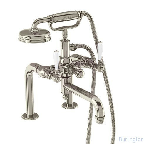 Смеситель для ванны набортный, ручки - леверы белые, никель [ARC18 + ARC65 NKL]