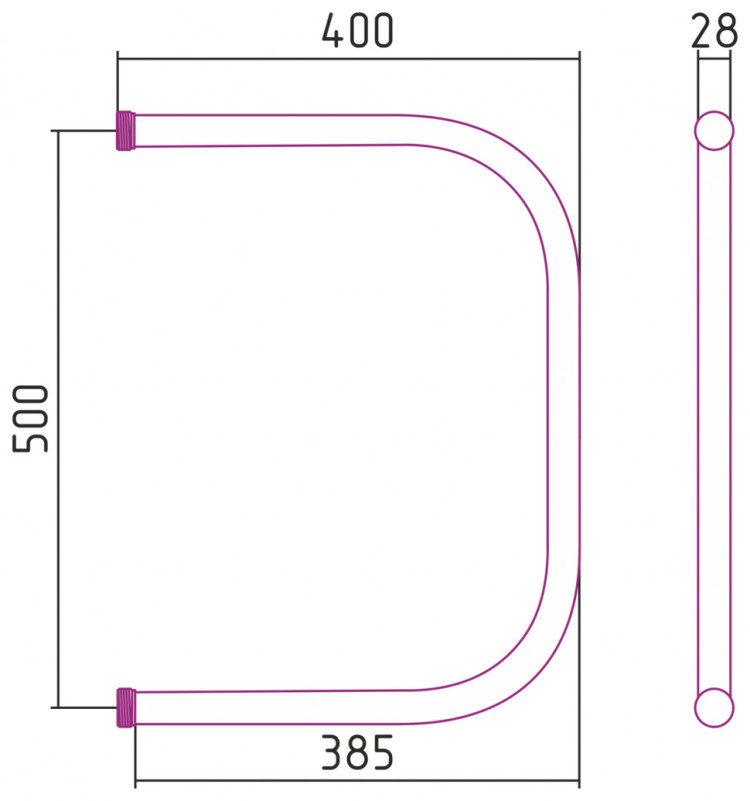 Полотенцесушитель водяной Стилье П-образный 500х400 резьба-сгон 1