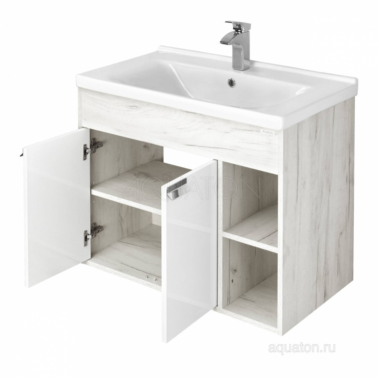 Тумба под раковину Aquaton Флай 80 белый, дуб крафт 1A237401FAX10