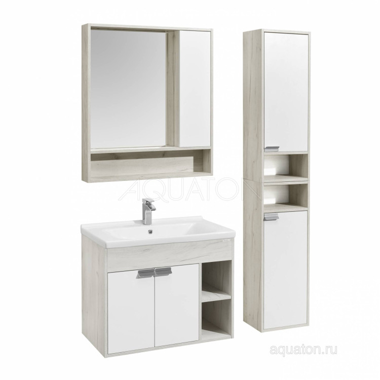 Тумба под раковину Aquaton Флай 80 белый, дуб крафт 1A237401FAX10