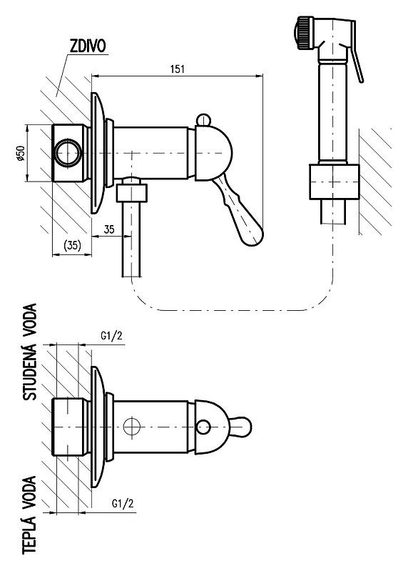 Гигиенический душ со смесителем Rav Slezak Labe L547SM