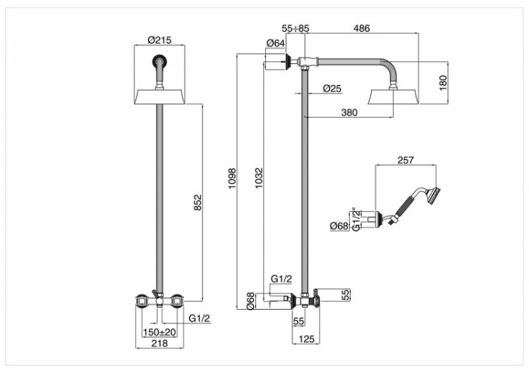 Душевая стойка со смесителем для верхнего и ручного душа Cezares OLIMP-CD-02-O
