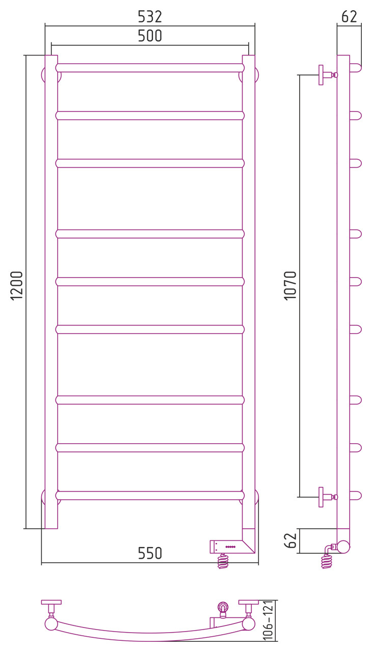 Полотенцесушитель электрический Сунержа Галант 2.0 1200х500 МЭМ правый Сатин
