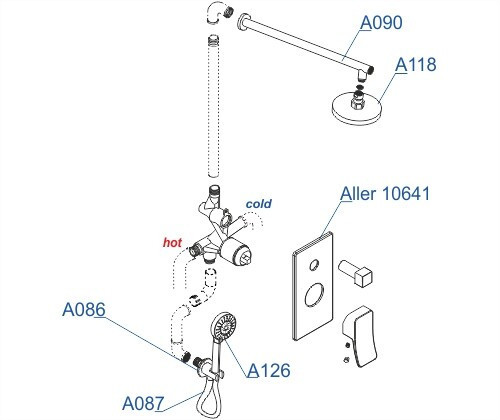 WasserKRAFT A16190 Встраиваемый комплект для душа с верхней душевой насадкой и лейкой