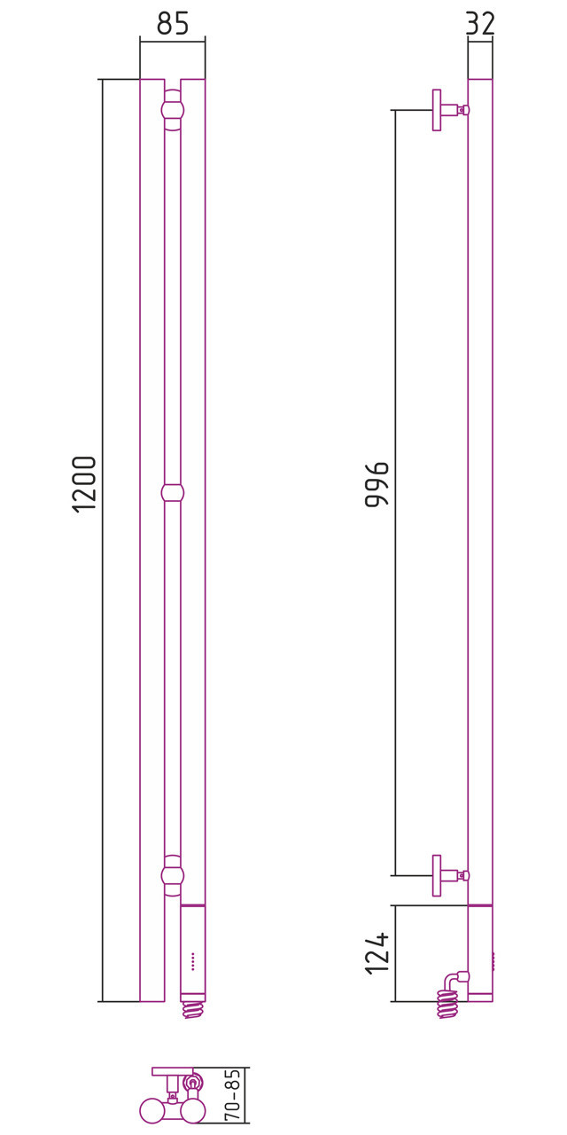 Полотенцесушитель электрический Сунержа Нюанс 1200 RAL 1023 Транспортный жёлтый