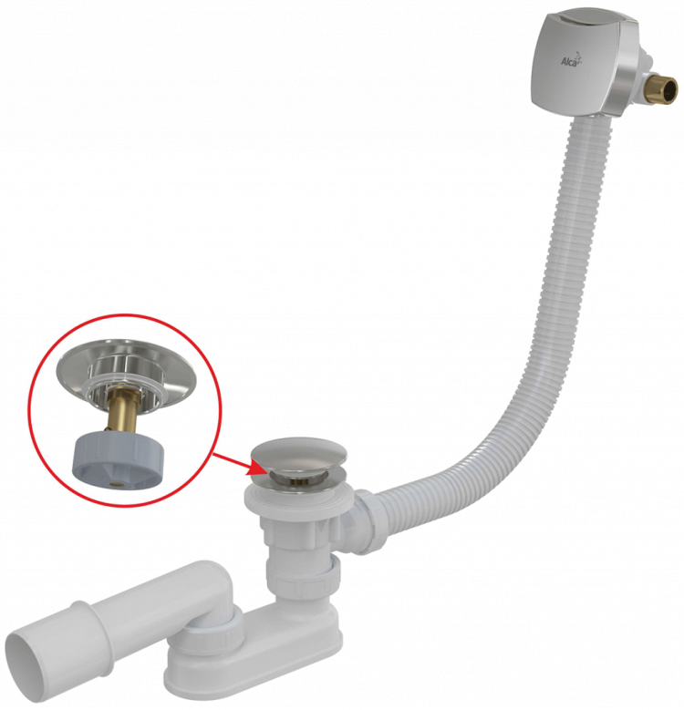 Сифон для ванны CLICK/CLACK с напуском воды через перелив, хром Alcadrain A508CKM