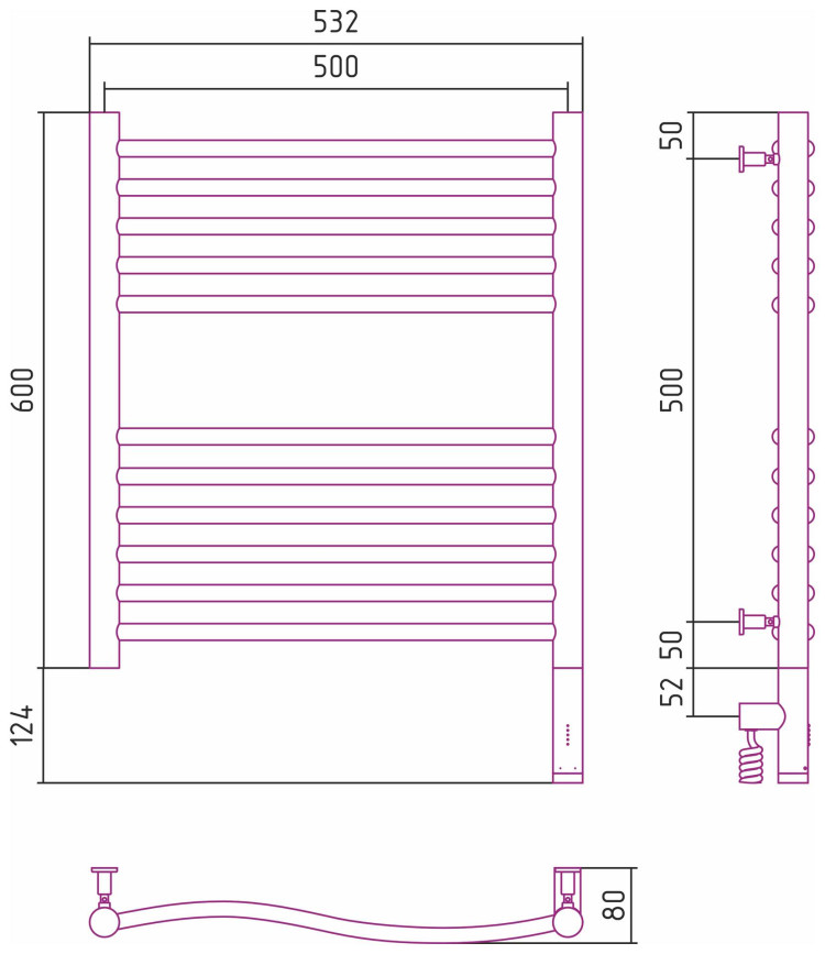 Полотенцесушитель электрический Сунержа Флюид 3.0 600х500 МЭМ правый Матовый белый