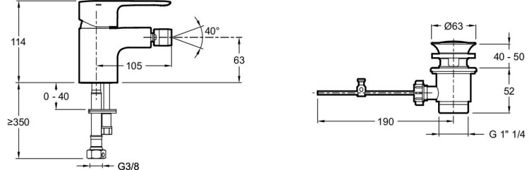Смеситель для биде на одно отверстие с донным клапаном Jacob Delafon JULY E16028-4-CP