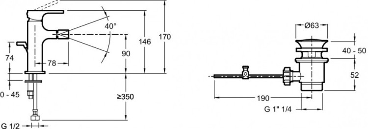 Однорычажный смеситель для биде, стандартная модель Jacob Delafon STRAYT E8777-CP