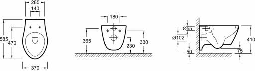 Подвесной унитаз 58,5 х 37 см для мультифункциональных крышек-биде Jacob Delafon VIA 45534CK-0