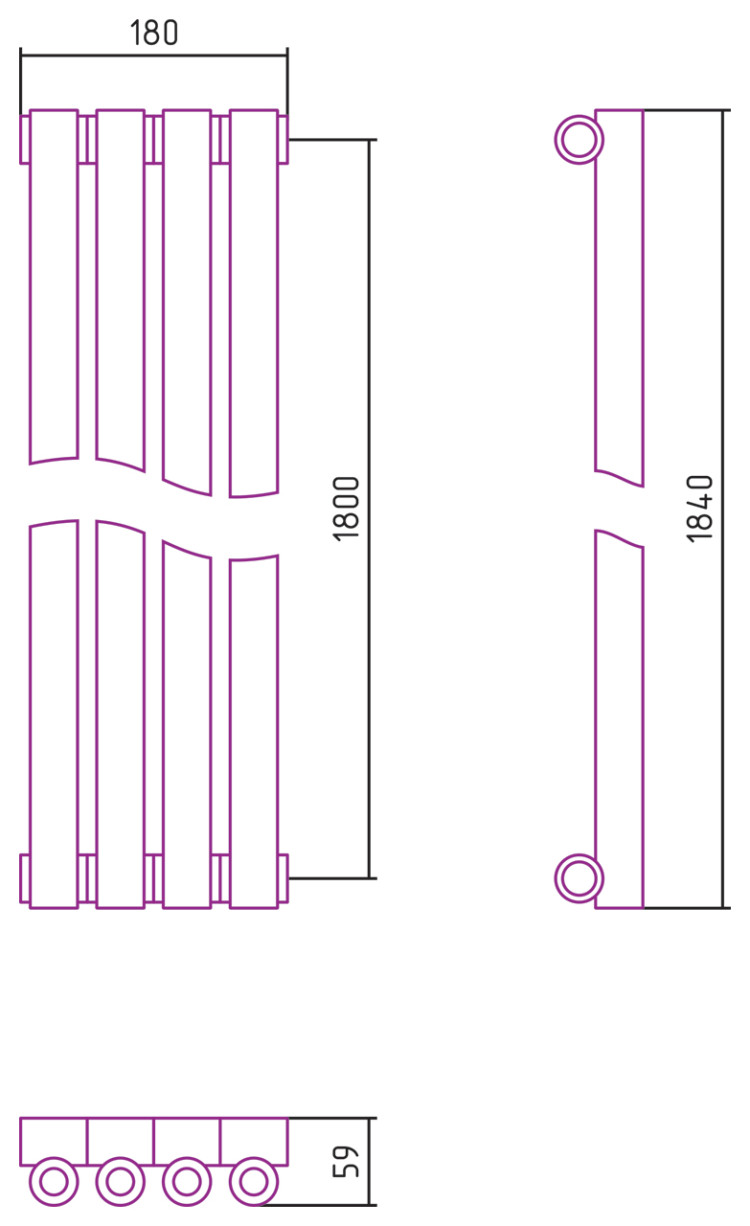 Отопительный радиатор Сунержа Эстет-0 1800х180 4 секции Состаренная бронза