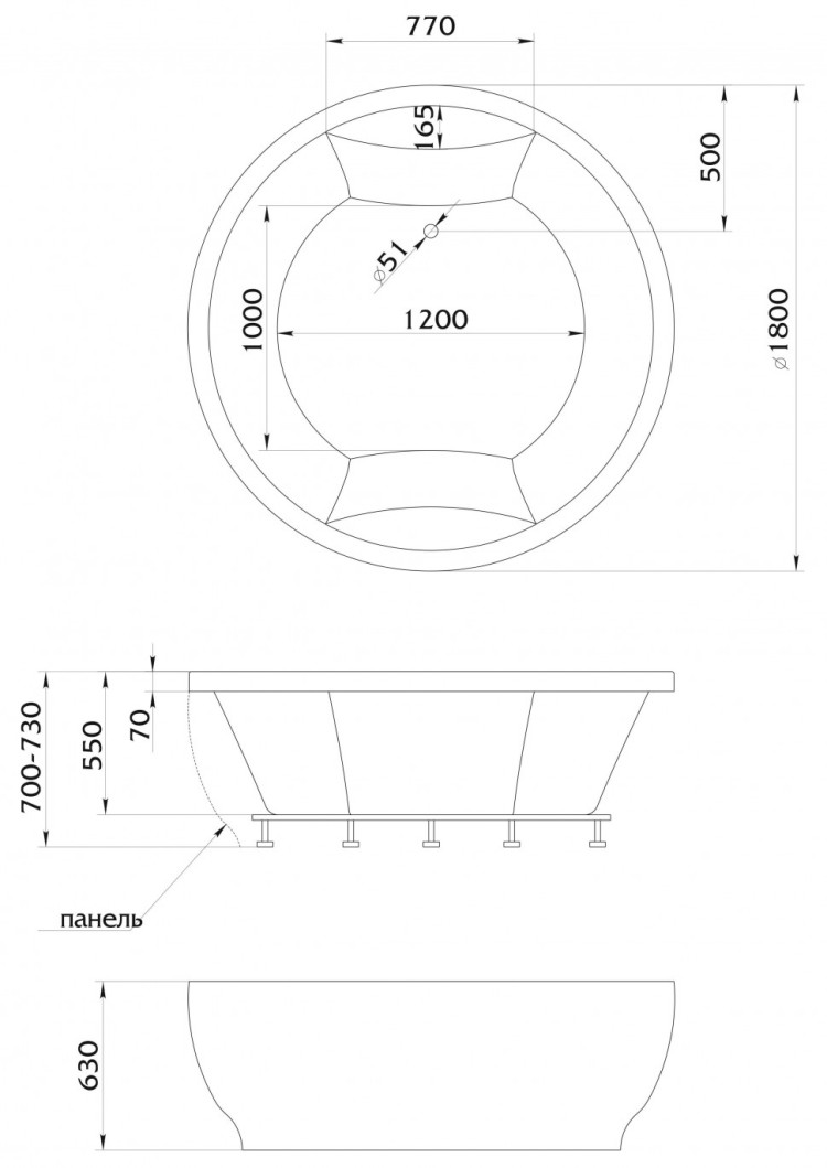 Ванна акриловая отдельностоящая 1Marka OMEGA New 180*180 круглая