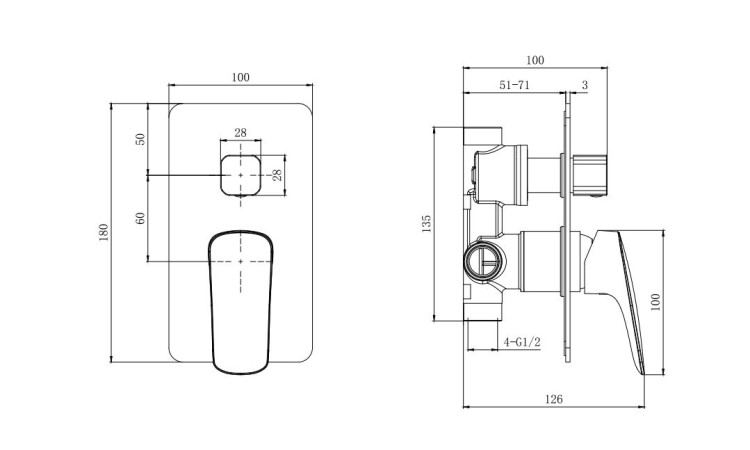 Смеситель для ванны Aquatek (внешняя и скрытая часть), матовый черный AQ1046MB ВЕГА