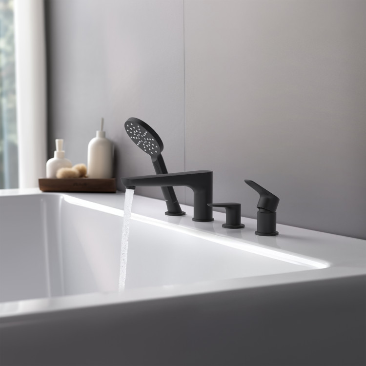 Смеситель на борт ванны на 4 отв. Aquatek, матовый черный AQ1148MB БЕТТА