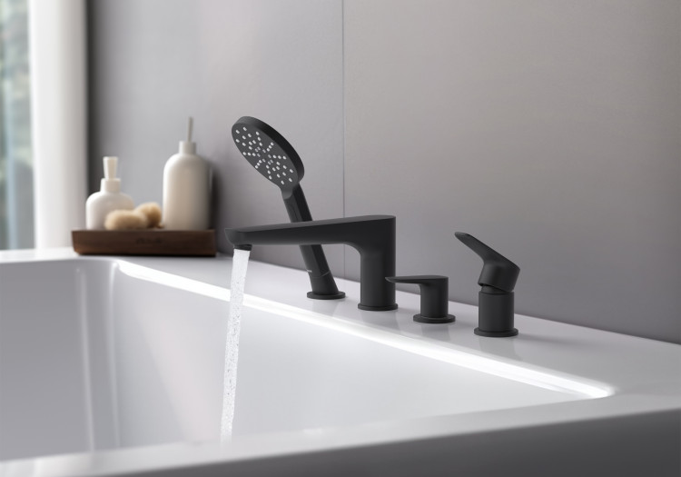 Смеситель на борт ванны на 4 отв. Aquatek, матовый черный AQ1148MB БЕТТА