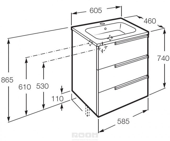 Тумба под раковину Roca Victoria Nord Ice Edition 60 подвесная 3 ящика