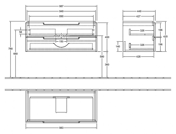 Тумба под раковину Villeroy&Boch Subway 2.0 80x52 подвесная