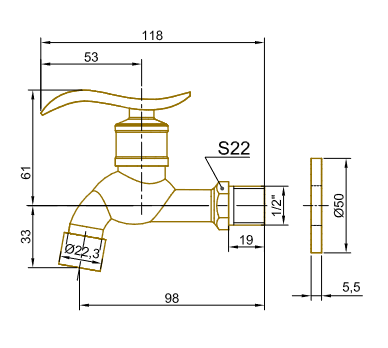 Кран для одного типа воды Bronze de Luxe 21595