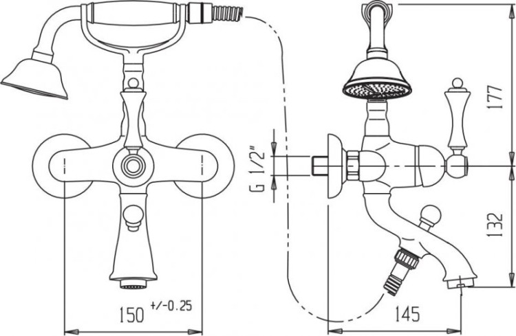 Смеситель для ванны и душа с ручным душем Cezares MARGOT-VDM-03/24-N