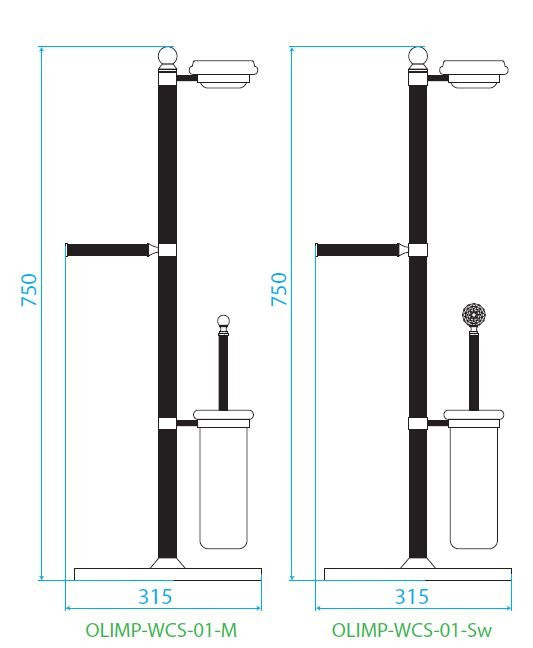 Стойка напольная c держателем туалетной бумаги, щёткой для унитаза и держателем мыльницы Cezares OLIMP-WCS-01-Sw
