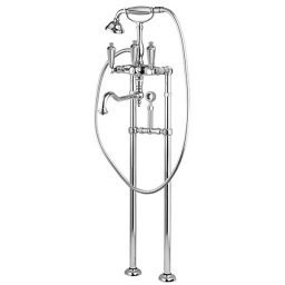 Напольный смеситель для ванны с поворотным изливом и ручным душем, с кронштейном для слива-перелива Cezares FIRST-VDPS2-03/24-Bi