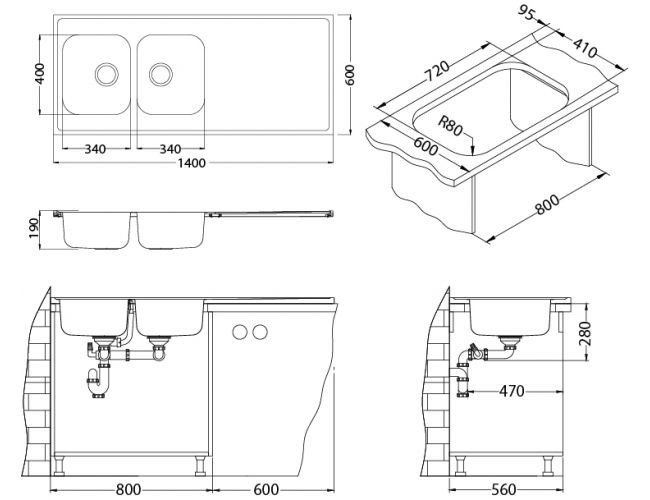 Мойка CLASSIC PRO 110 SAT-1400X600 в комплекте с сифоном 1130555,