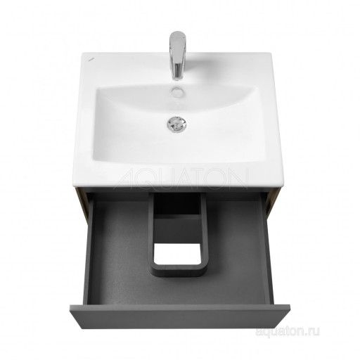 Тумба под раковину AQUATON Сохо 60 дуб веллингтон, графит софт 1A258001AJA00
