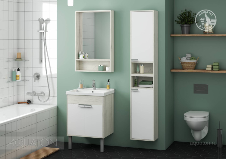 Зеркальный шкаф Aquaton Флай 60 белый, дуб крафт 1A237602FA860