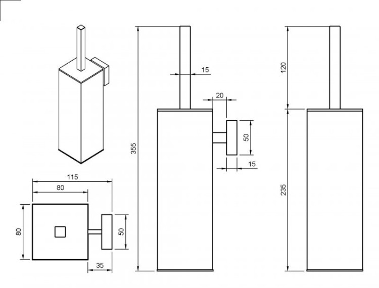 Щетка для унитаза подвесная, металл Cezares PRIZMA-TBS-01