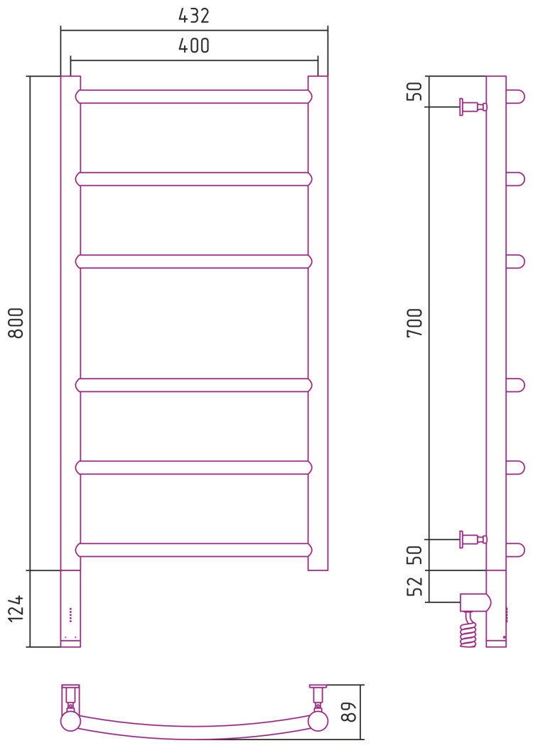 Полотенцесушитель электрический Сунержа Галант 3.0 800х400 МЭМ левый Сатин