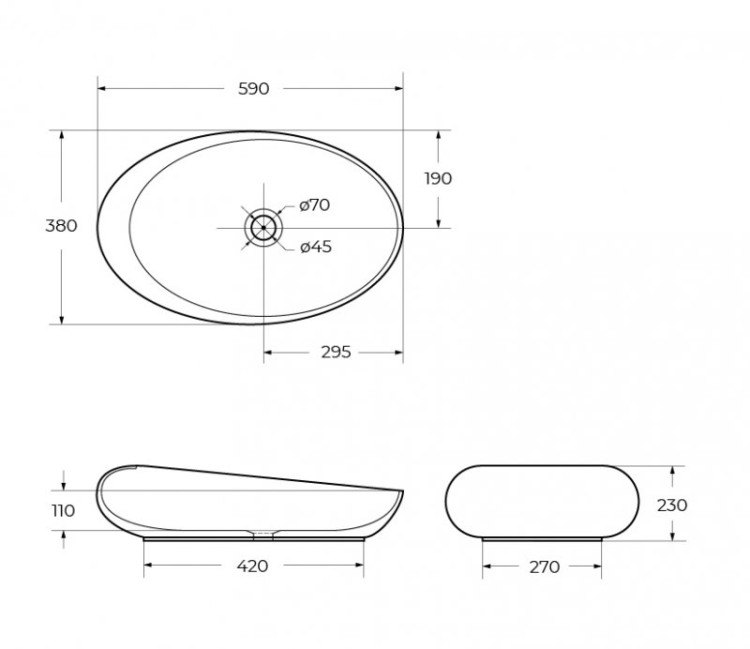 Раковина керамическая накладная, овальная BelBagno BB1396