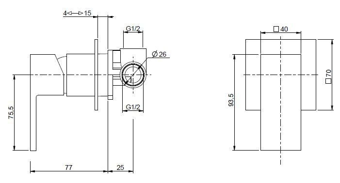 Встраиваемый однорычажный смеситель для душа Cezares UNIKA-DIM-03/24