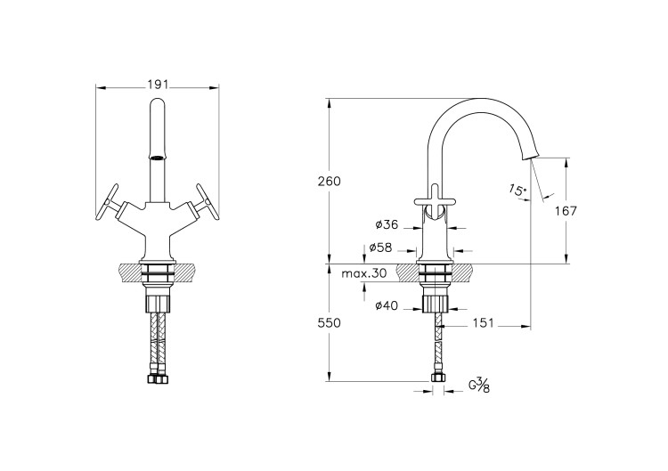 Смеситель двухвентильный Origin Classic для раковины, цвет матовый черный