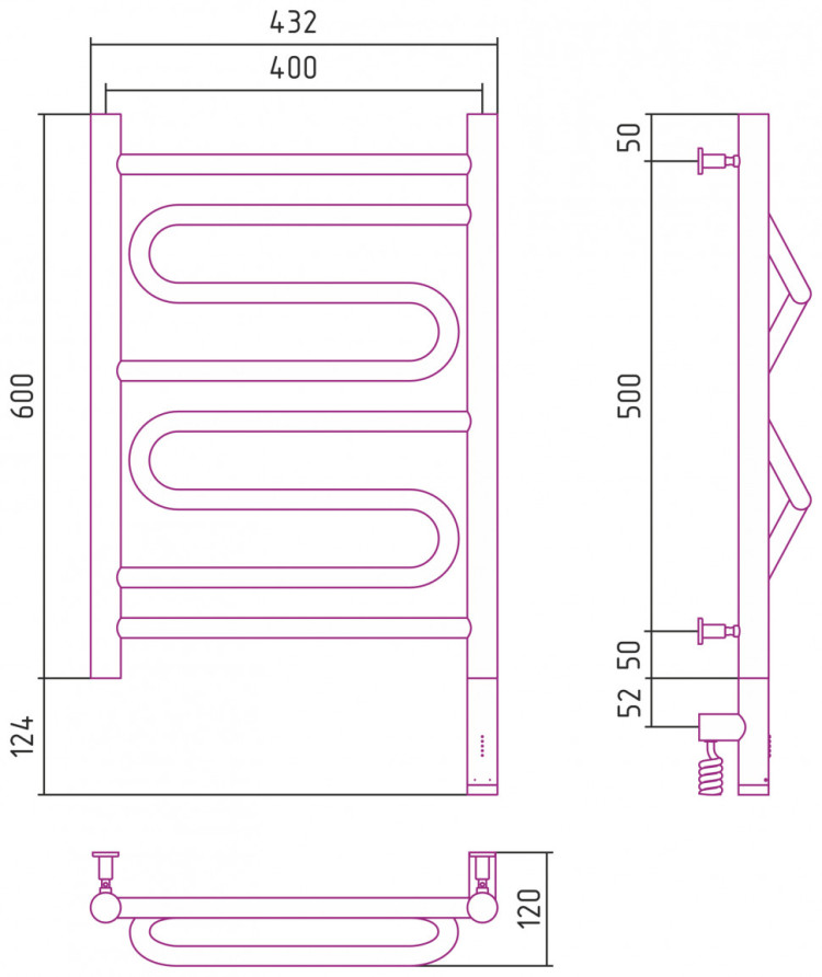 Полотенцесушитель электрический Сунержа Элегия 3.0 600х400 МЭМ правый Золото
