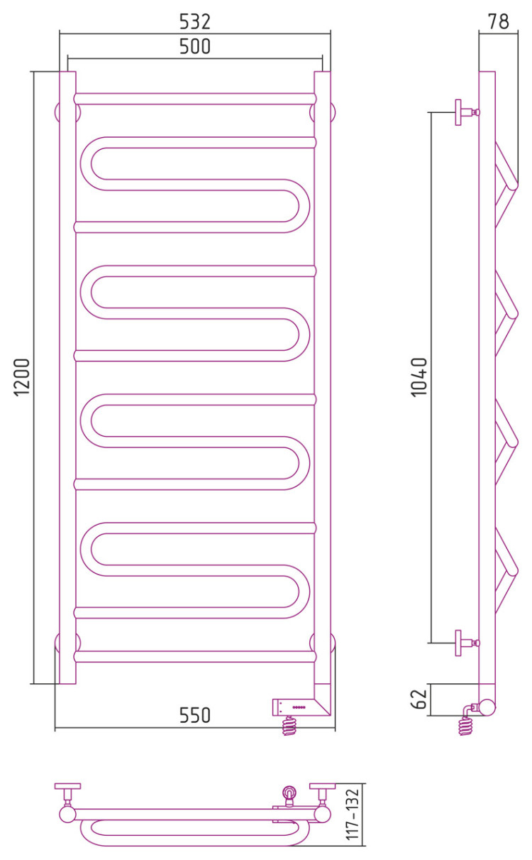Полотенцесушитель электрический Сунержа Элегия 2.0 1200х500 МЭМ правый Золото