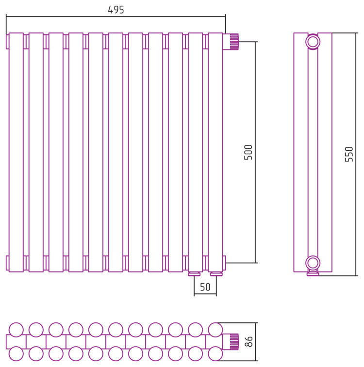 Отопительный радиатор Сунержа Эстет-11 EU50 500х495 11 секций Золото
