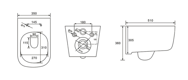 Унитаз подвесной безободковый Aquatek ЛУГАНО AQ2002-00 510*350*360 мм, горизонтальный выпуск, тонкое сиденье с механизмом плавного закрывания, крепеж