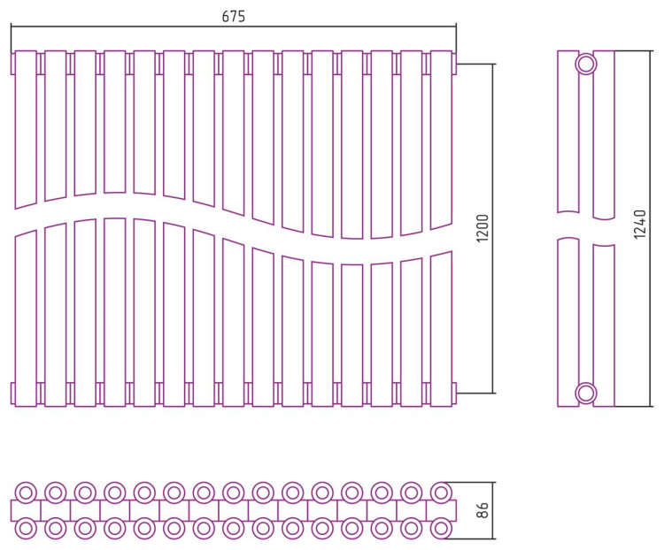 Отопительный радиатор Сунержа Эстет-00 1200х675 15 секций Тёмный титан муар