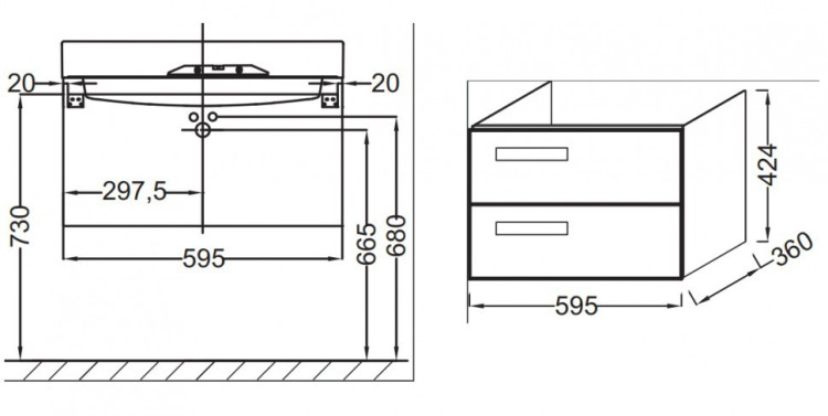 Тумба под раковину Jacob Delafon Rythmik 60x37 подвесная 2 ящика