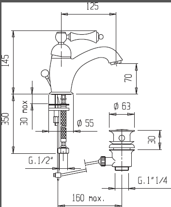 Смеситель для раковины с донным клапаном Cezares MARGOT-LSM1-01-Bi