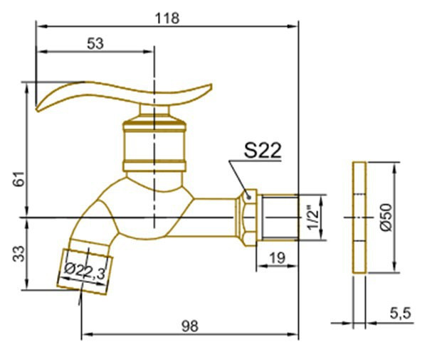 Кран для одного типа воды Bronze de Luxe 21974