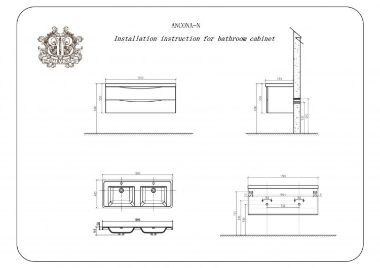 Раковина из искусственного мрамора с двумя чашами, 1200x480x140 Cezares EA-1200-2-LVB