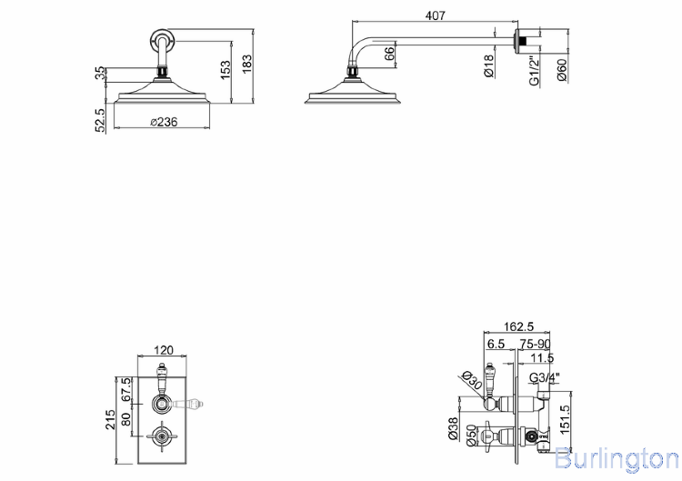 Душевая стойка с встроенным термостатом На 1 выпуск, верхняя лейка 12', ХРОМ [BARC73 CHR + V60]