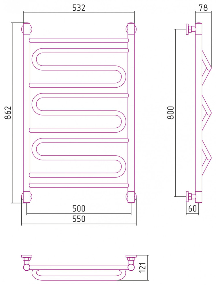Полотенцесушитель водяной Сунержа Элегия+ 800х500 Матовая шампань