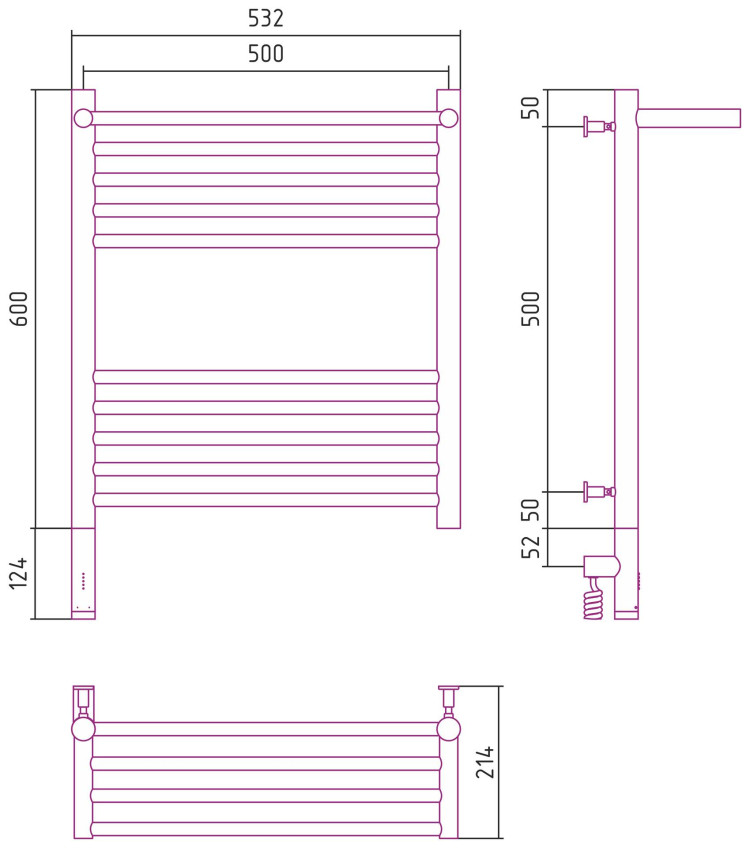 Полотенцесушитель электрический Сунержа Богема с полкой 3.0 600х500 / МЭМ левый Золото
