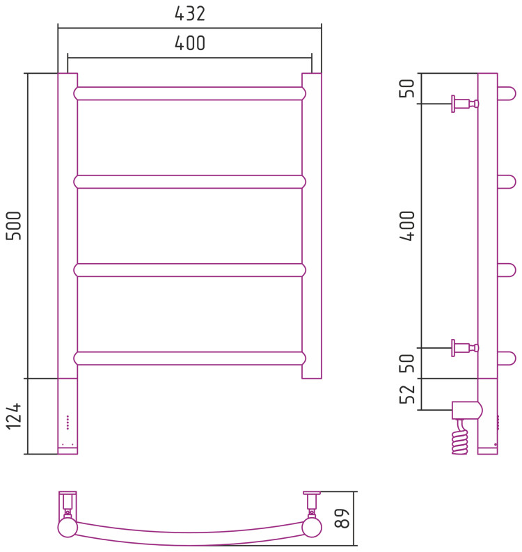 Полотенцесушитель электрический Сунержа Галант 3.0 500х400 МЭМ левый Состаренная бронза