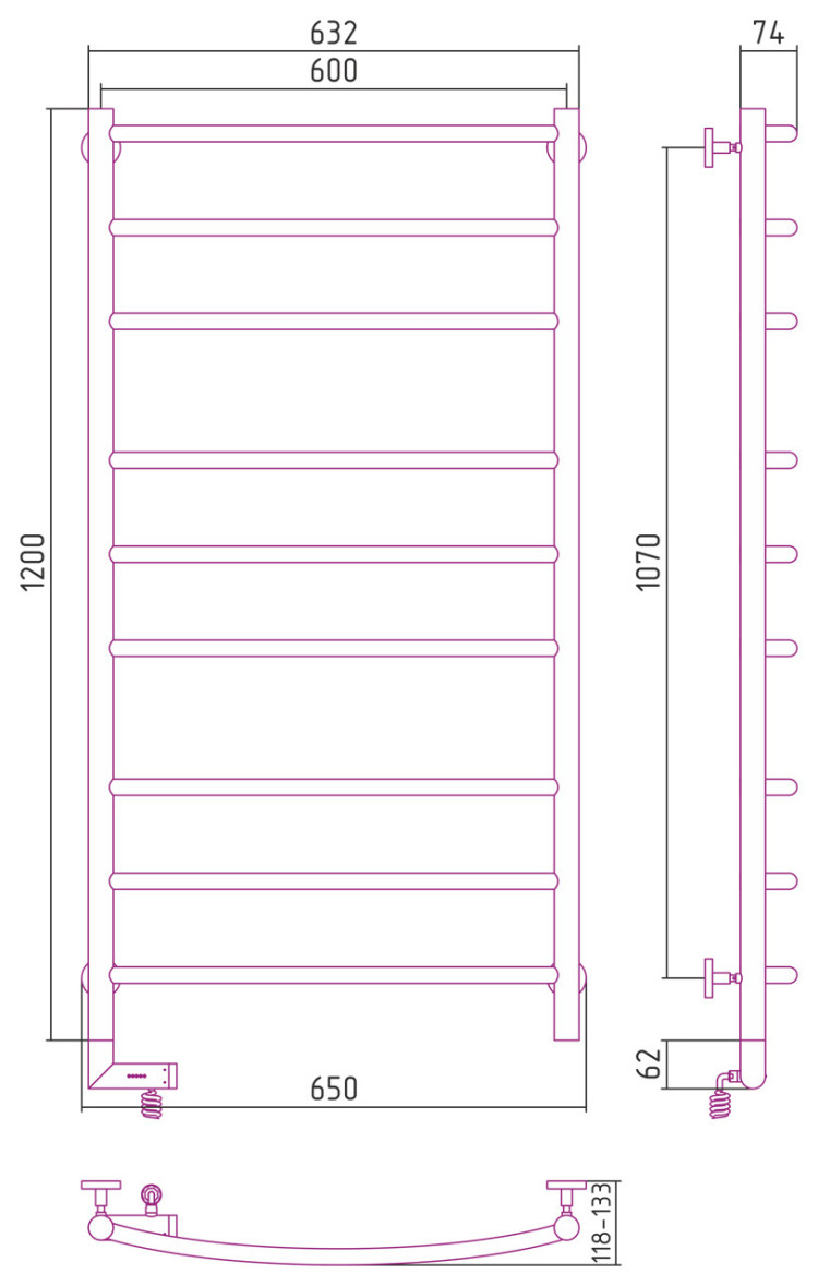 Полотенцесушитель электрический Сунержа Галант 2.0 1200х600 МЭМ левый Матовый белый